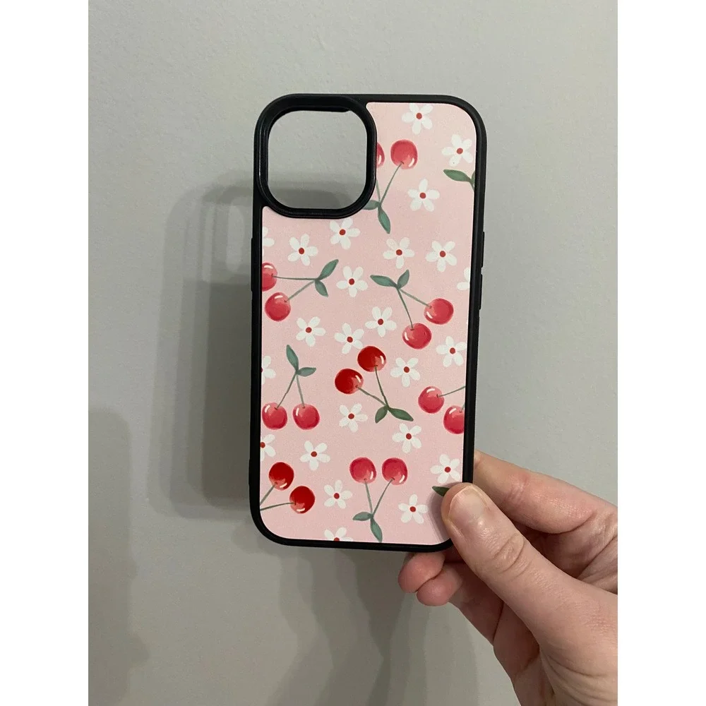 Phone Case iPhone 15 Pink Cherry Floral Print Coquette Protective Cover